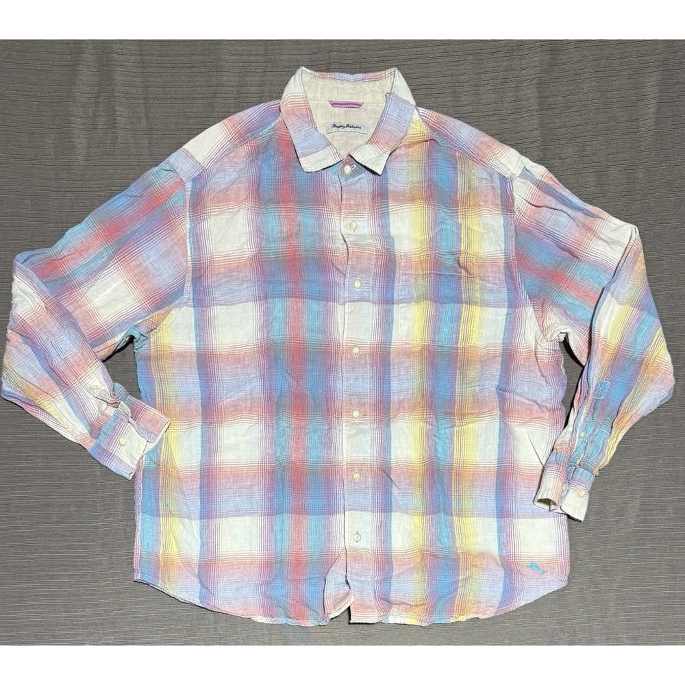 Tommy‎ Bahama Shirt Men's 1XB Button Up Linen Relax Hawaiian Beach Long Sleeve